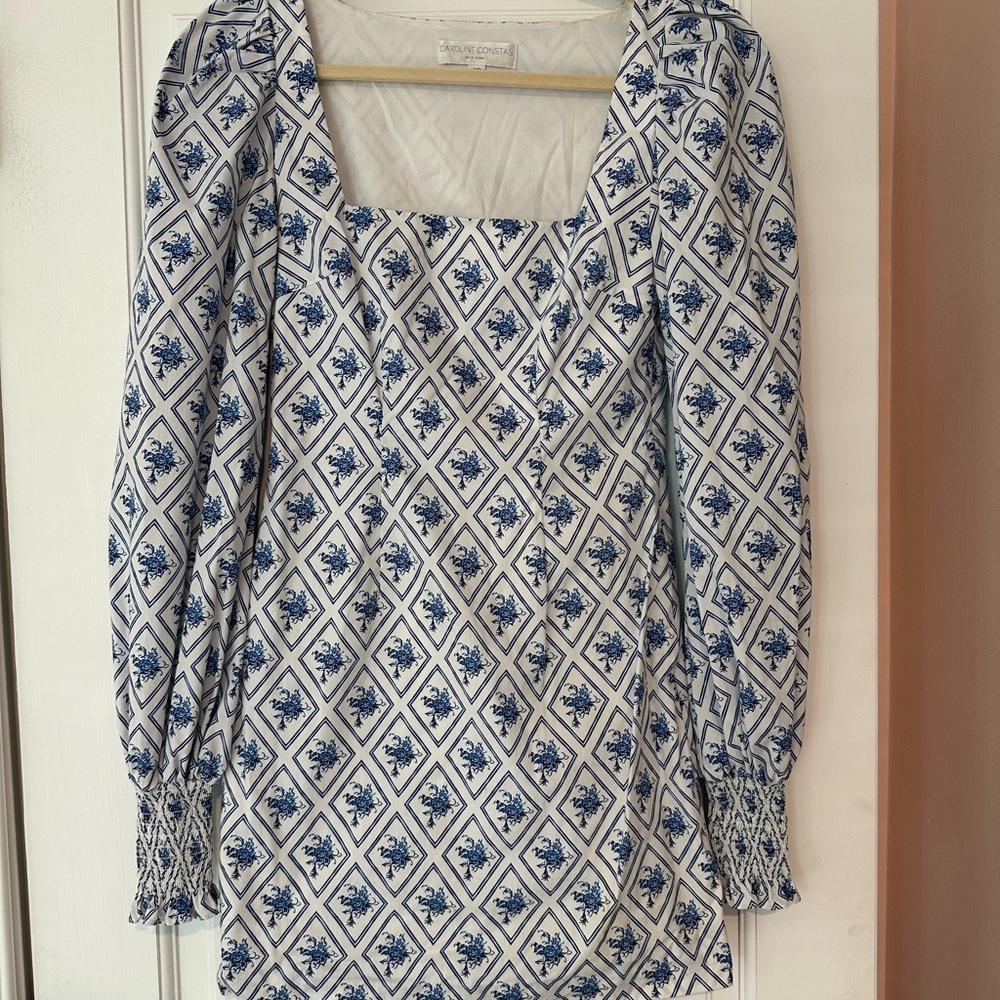 Caroline Constas Blue and White Dress